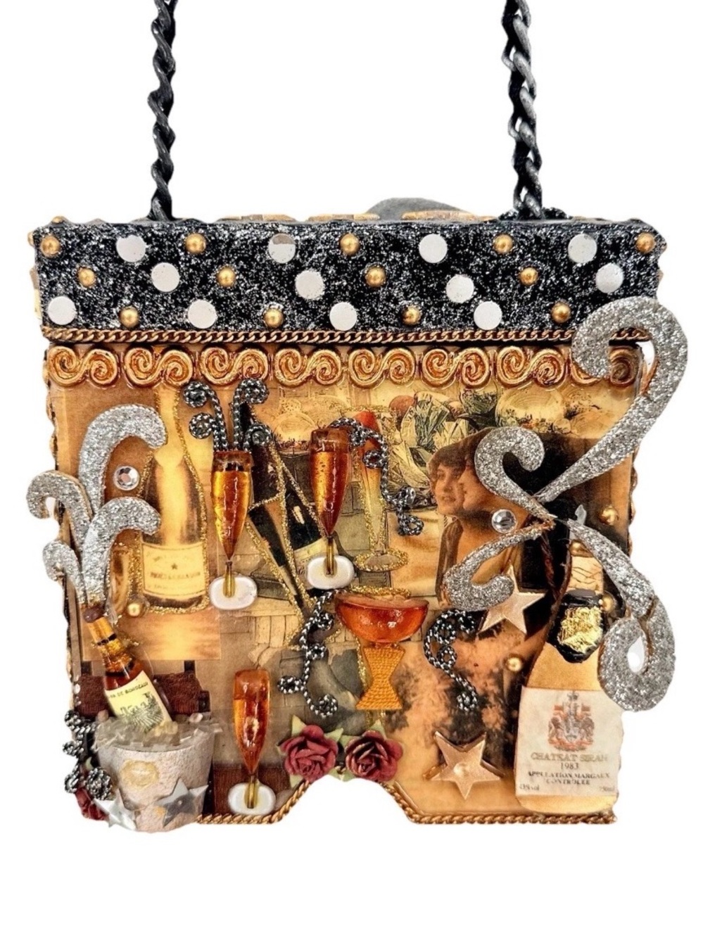 Vintage Rare 1990s "Champagne Celebration" Box Bag 3D Art Kitsch Unique Wine